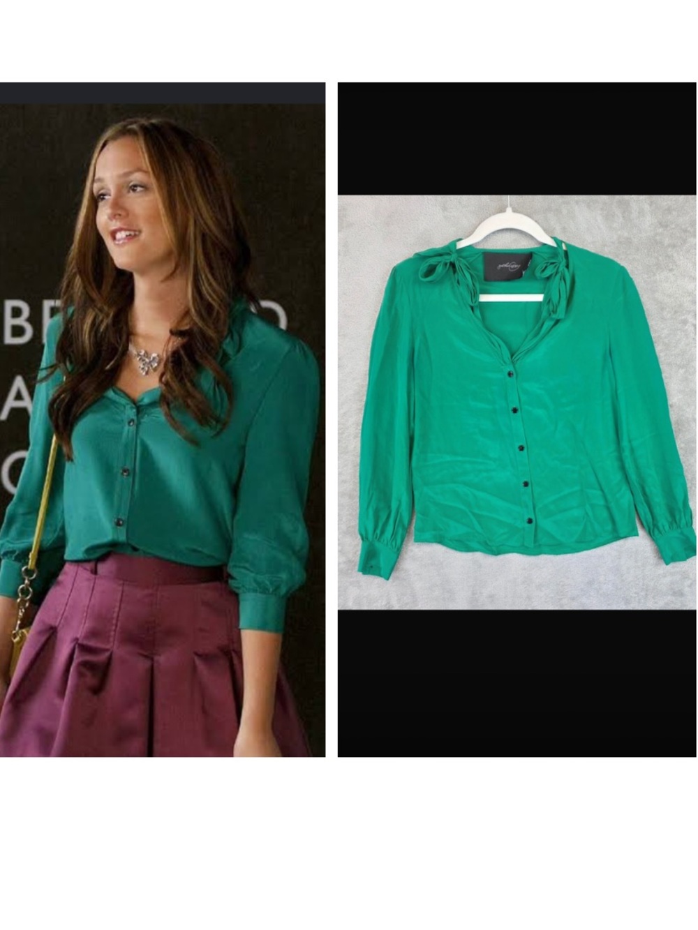 ASO Blair Waldorf Gossip Girl Rachel Comey Silk Green Blouse Small Very Rare